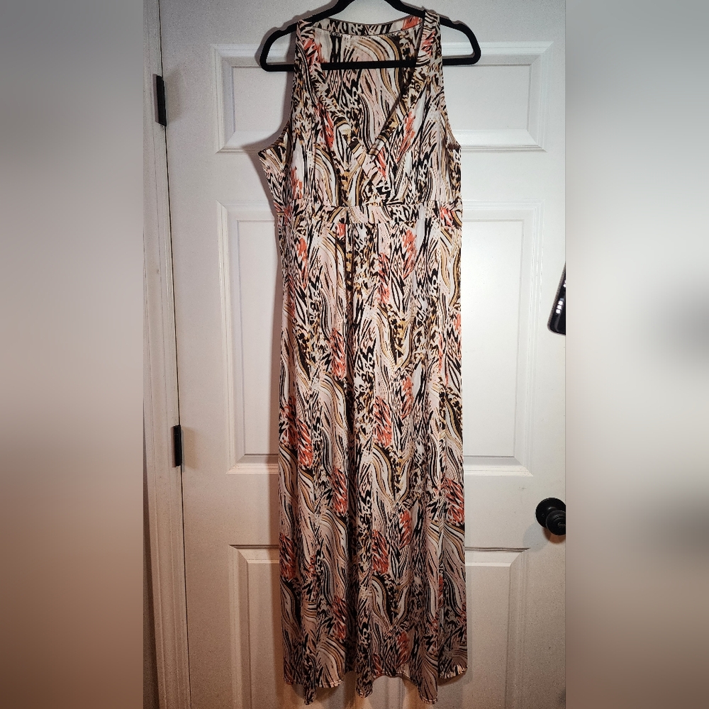 Elegant Multicolor Sleeveless Maxi Dress Satin Feel No Tag Approx 21in P2P